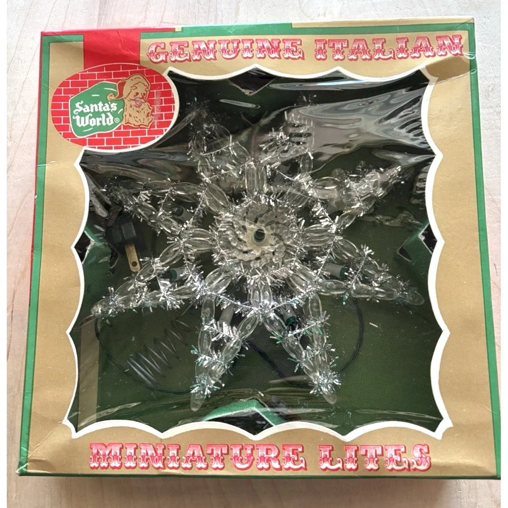 Vtg Kurt Adler Christmas Tree Topper Silver Tinsel Star Lighted Working Italy